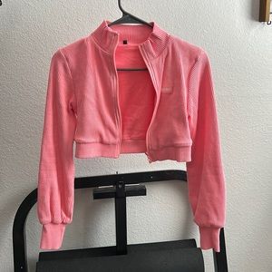Bo + Tee Coral Pink Cropped Jacket